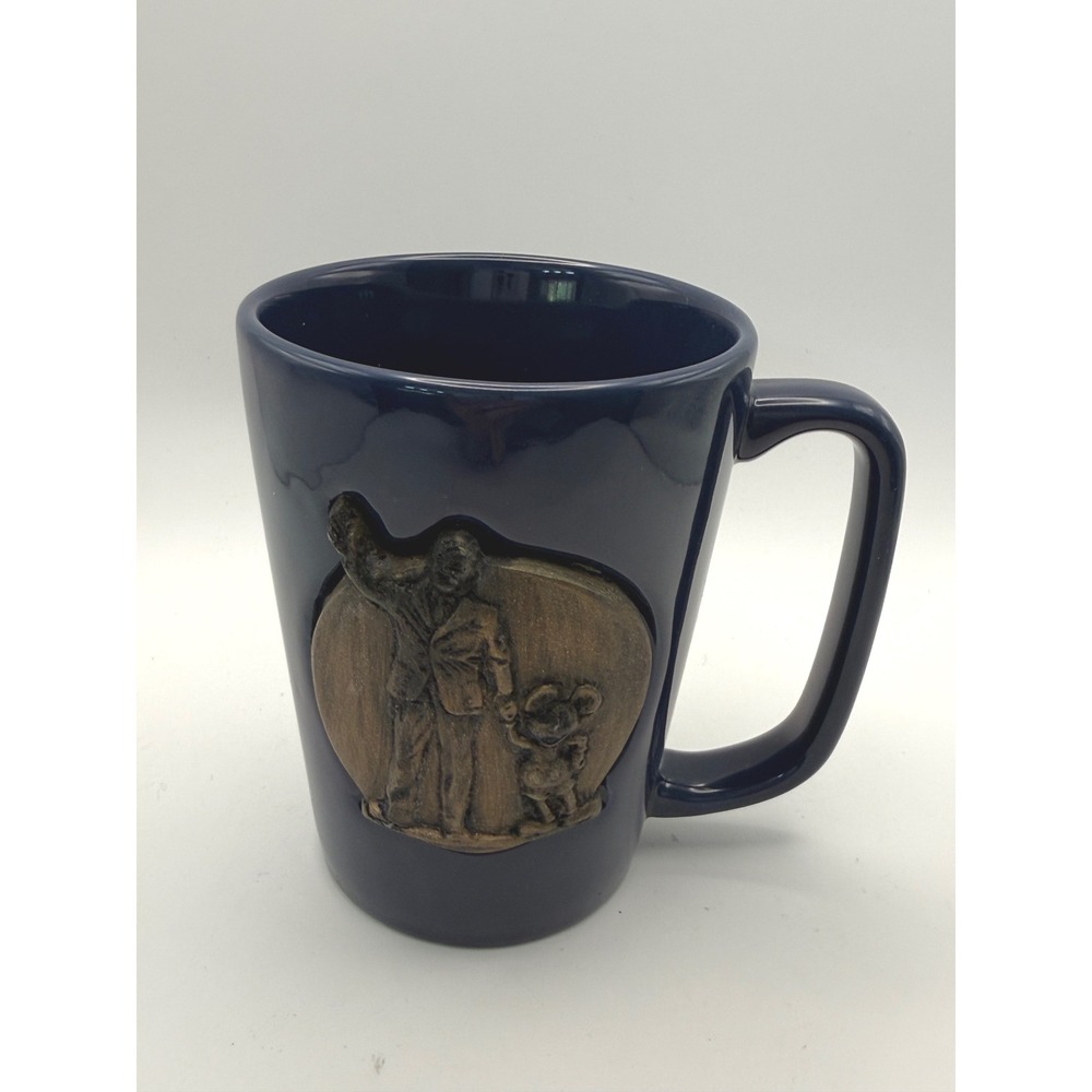 Vtg Disney Parks Partners Statue Walt Disney Mickey Mouse Navy Gold Quote Mug